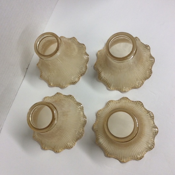 VTG 4 Ceiling Shades Amber Glass Ruffled Edge - Picture 3 of 9